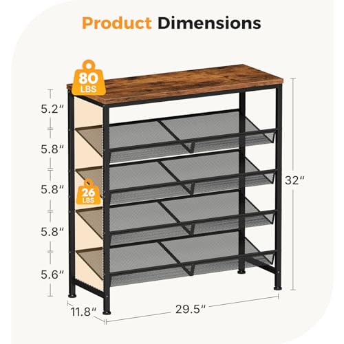 Rustin Brown 5-Tier Adjustable Metal Shoe Rack for Entryway, Holds 16-20 Pairs