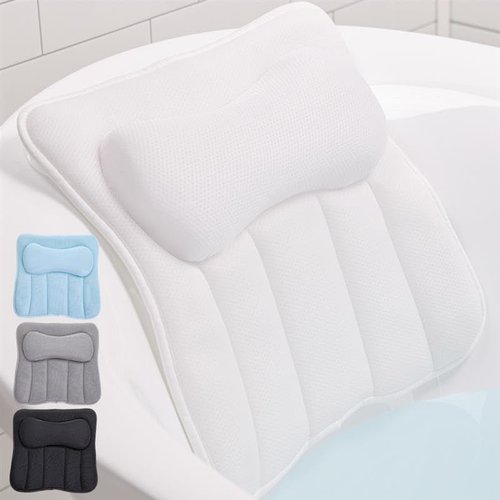 GORILLA GRIP Bath Pillow - 4D Mesh FlexComfort Headrest with 6 Suction Cups | Luxury Machine Washable, White
