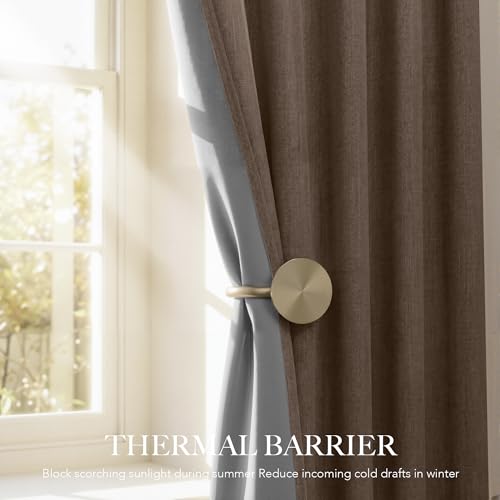 RYB HOME Brown 100% Blackout Curtains 84 Inches Long for Bedroom