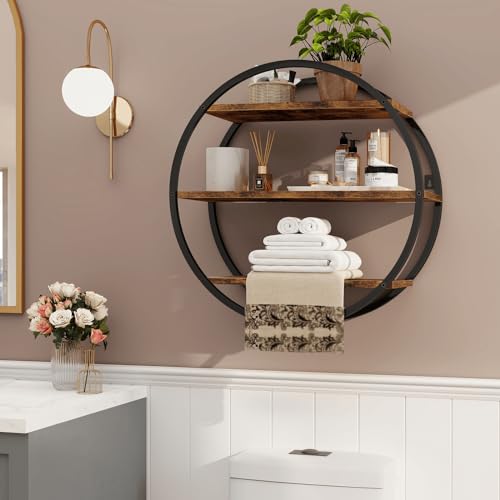 Circular 3-Tier Wall Shelf - Modern Metal Frame & Wood Storage Decor (Variation: Circular)