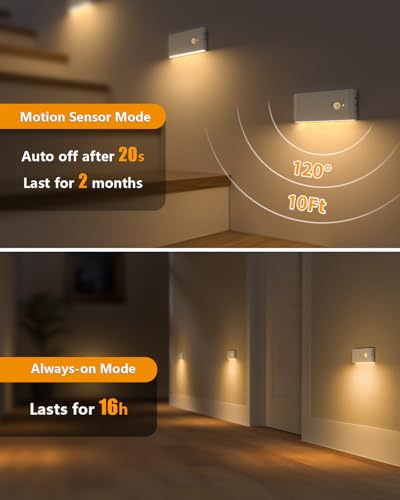Rechargeable Warm White LED Night Light Set - 10 Pack, Wireless Motion Sensor, Stick-On Indoor Stair & Hallway Lights - White