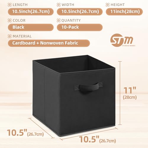 Black Fabric Storage Cubes - 11 Inch Collapsible Shelf Bins, 10 Pack