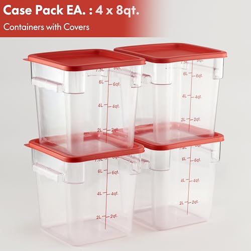 CURTA 8 Qt Food Storage Containers 4-Pack with Red Lids - NSF Commercial Grade Square