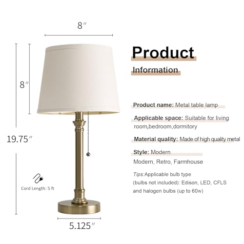 19.5-Inch Warm Gold Small Table Lamps Set of 2 for Living Room & Bedroom - Modern Minimalist Design