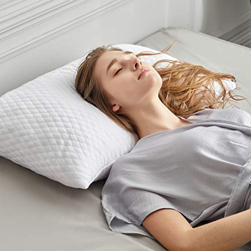 White Queen Shredded Memory Foam Pillow Set of 2 - Hypoallergenic Sleep Support