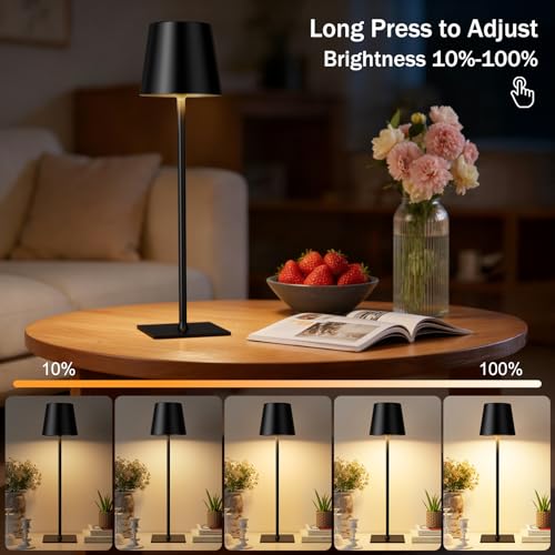Kakanuo 2 Pack Cordless Rechargeable Table Lamps with Touch Dimming, 5000mAh Battery, Night Light for Dining & Camping - Black-1/2 Pack