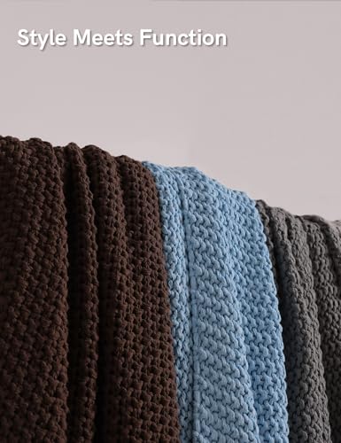 YnM Medium Weight Cotton Chunky Knit Throw Blanket King CA King - Chocolate Brown 80x87 Inches
