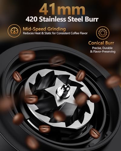 Rechargeable Conical Burr Coffee Grinder Black - 60 Grind Settings & Timer