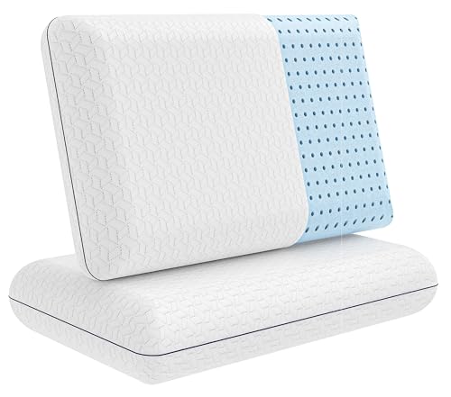 Vaverto King Size Memory Foam Pillow Pack of 2 - Firm, Orthopedic Support, Cooling Gel, White