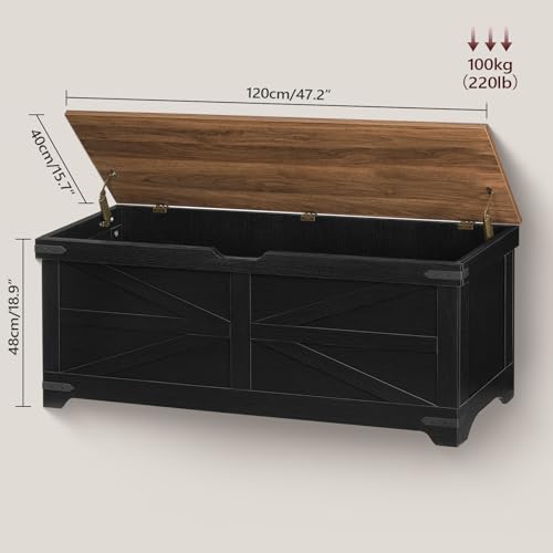 Large Wooden Toy Chest with Safety Hinges - Black Walnut Finish, 47.2 Inches