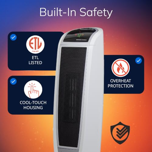 Lasko Oscillating Digital Ceramic Tower Heater - 1500W Home Space Heater with Remote, Timer & Overheat Protection - Medium