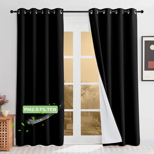 KGORGE 52W x 84L Black Soundproof Thermal Insulated Blackout Curtains (Pack of 2)
