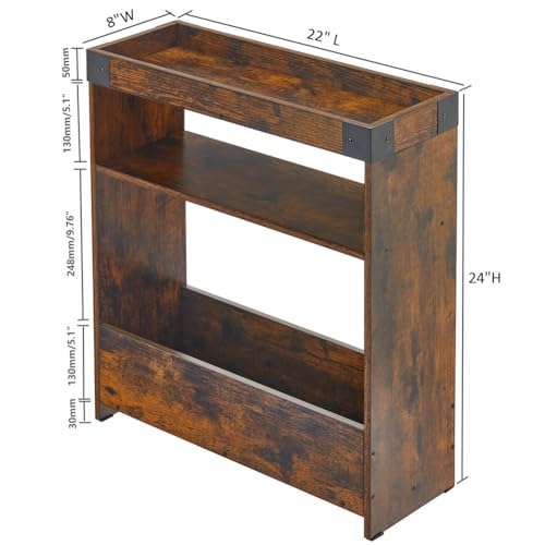 Rustic Brown Narrow Side Table with Tray Top - 8" Slim End Table