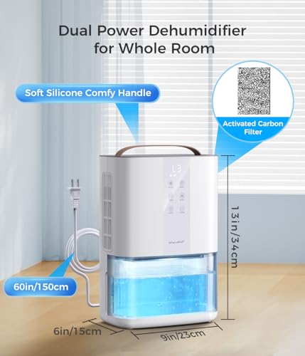 White Large Dehumidifier with Activated Carbon Filter 96oz Capacity for Bedroom