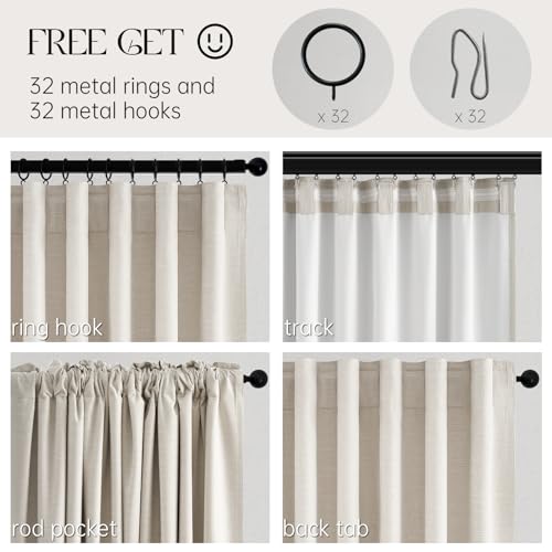 Topfinel Birch Linen Blackout Curtains 96 Inch Long, 2 Panels, 52" W x 96" L, Boho Farmhouse Style, Includes Hooks for Living Room & Bedroom