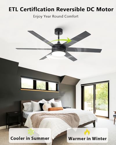 60 Inch Ceiling Fan with Lights & Remote - Matte Black Dark Walnut Finish