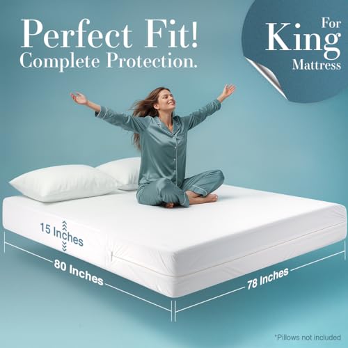 King Size Waterproof Mattress Protector with Zipper - Fully Encasement