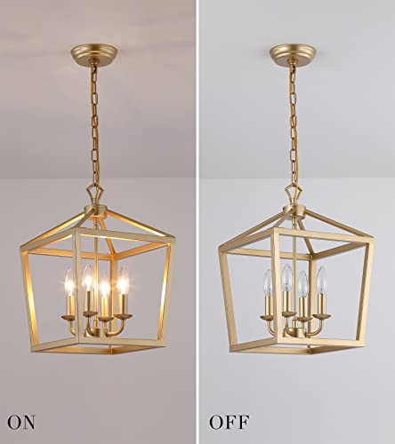 Gold Lantern Pendant Light Fixture with 4 Lights for Kitchen Island Dining Room Hallway