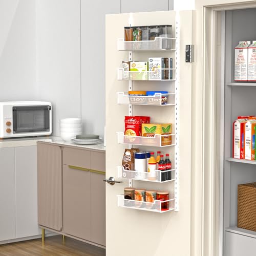 White Over the Door Pantry Organizer - 6-Tier Adjustable Basket Storage Rack