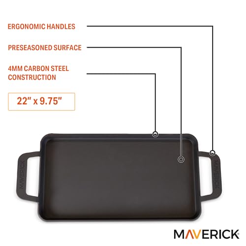 22-Inch Preseasoned Carbon Steel Griddle with Raised Edges and Handles