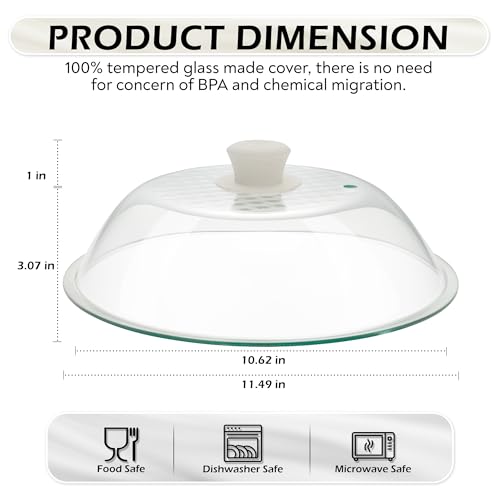 OEC 11.5 Inch Lightweight Tempered Glass Microwave Splatter Cover - Durable & Food Safe