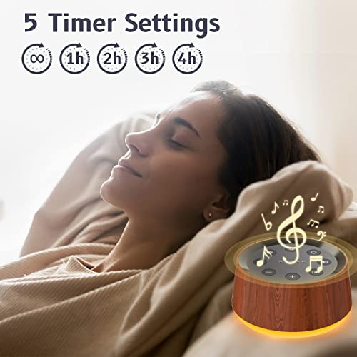 Wood Brown Noise Sound Machine with 30 Soothing Sounds & 12 Color Night Light