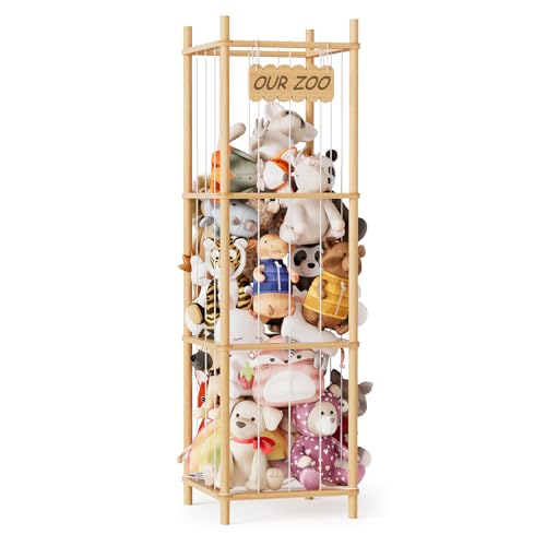 Large Capacity Wooden Stuffed Animal Storage Organizer - 15.8" Wide, Natural