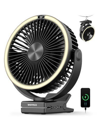 Rechargeable Clip-On Fan with LED Light for Camping and Golf Carts - 15000mAh Portable Fan