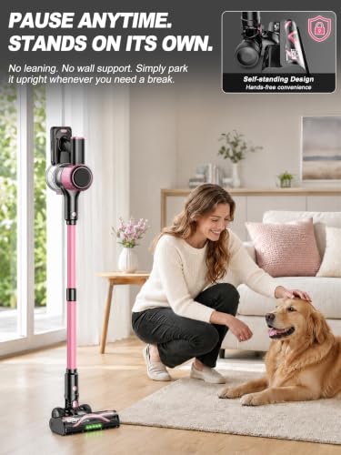 Pink Cordless Vacuum Cleaner 50KPa Lightweight Stick for Home & Pet Hair