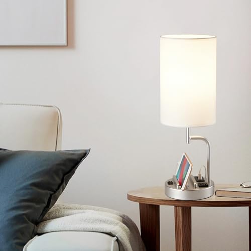 Silver Dreamholder Table Lamp with 3 USB Ports & AC Outlet — Modern Desk & Bedside Light (Pack of 2)