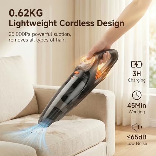 EASYPAL Orange Cordless Handheld Vacuum Cleaner 25000Pa Powerful Suction