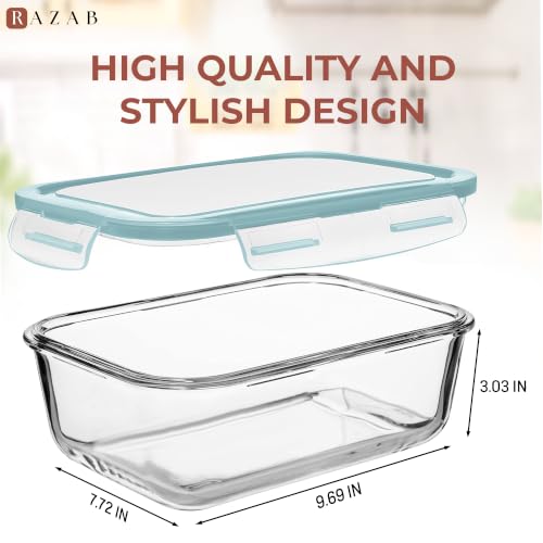 Blue Glass Food Storage Containers Set - 10 Cups / 80 Oz Airtight Locking Lids, Microwave & Dishwasher Safe
