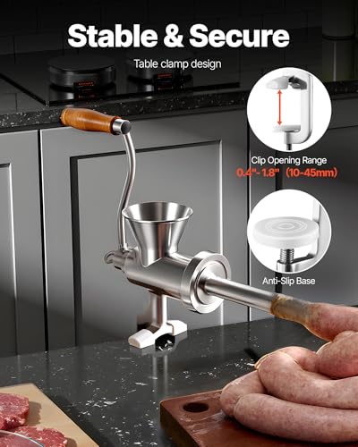 VEVOR Manual Meat Grinder, 304 Stainless Steel Hand Crank Mincer with