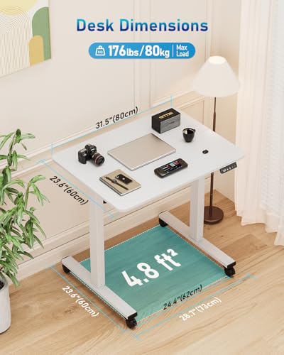 White Frame 32-Inch Small Electric Standing Desk Adjustable Height for Home Office