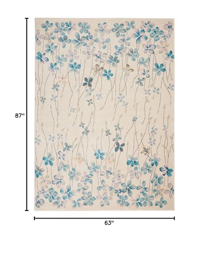 Nourison Tranquil Floral Ivory 5'3" x 7'3" Area -Rug, Easy -Cleaning, Non Shedding, Bed Room, Living Room, Dining Room, Kitchen (5x7)