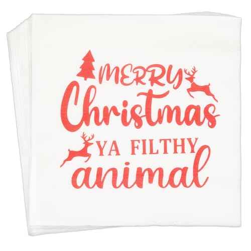 Merry Christmas Ya Filthy Animal Napkins, Christmas Vacation Party Decorations, ZJ National Holiday Party Decorations Napkins(5 x 5 In, Red Foil, 50-Pack)