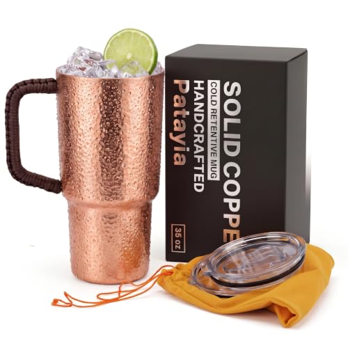 35oz Solid Copper Tumbler with Lid & Braided Handle - Handcrafted Drinkware