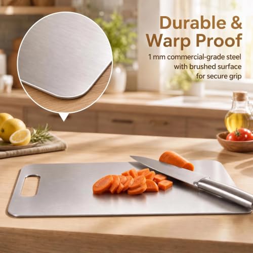 3-Piece Stainless Steel Cutting Board Set - Non-Toxic, Dishwasher Safe, Warp-Proof Kitchen Chopping Boards