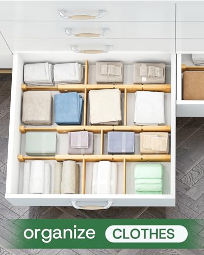 Adjustable Bamboo Drawer Dividers - 8 Pack, Expand from 18 to 22.6 Inches, Non-Slip Silicone Ends, Natural