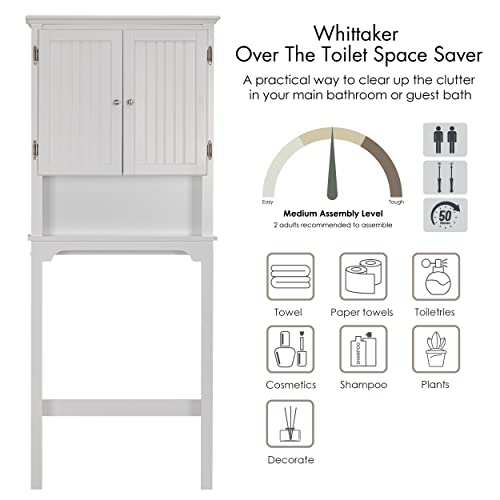 UTEX White Over-the-Toilet Storage Cabinet with Doors - Bathroom Organizer