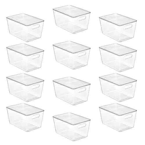 Stackable Clear Storage Bins with Lids & Handles - Large 11x7.5x6 Inches - 12 Pack