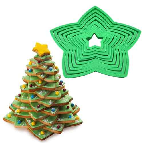Christmas Tree Cookie Cutter Set,10PCS Star Cookie Cutters Assorted Sizes Plastic Star Shapes Biscuit Pastry Molds for Christmas Tree Gift Cookie Tower