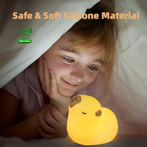 Microwear Cute Capybara Night Light,3 Levels Dimmable,Rechargeable Silicone Touch Lamp for Kids,Adults,Nursery,Bedroom,Desk Decor(Portable,Timer