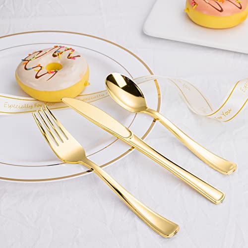 Gold Disposable Plastic Cutlery Set - 500 Pieces Forks Knives Spoons for Parties