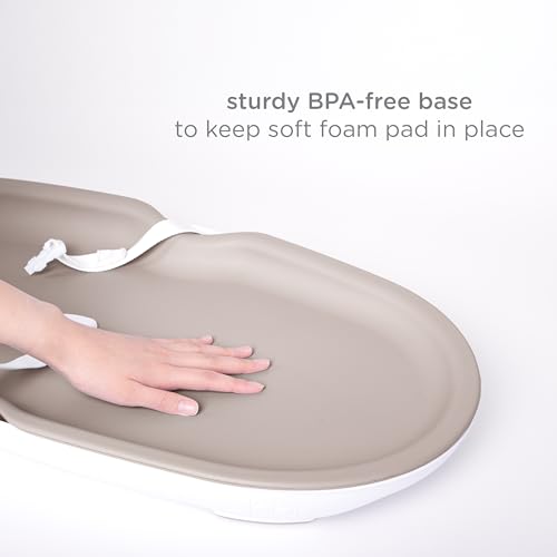 Ubbi Baby Foam Changing Pad - Taupe, Waterproof & Easy to Clean, Secure Safety Belt