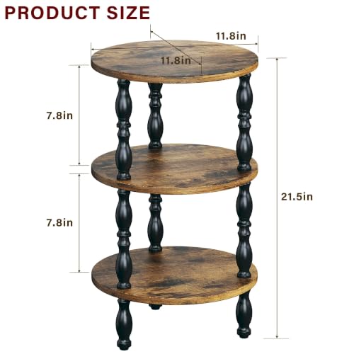 Round 3-Tier Side Table - Modern Oval Nightstand for Living Room & Bedroom - Rustic Brown