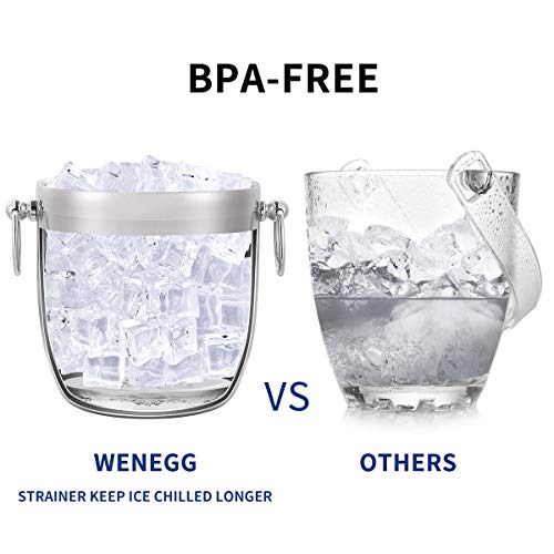 WENEGG Stainless Steel 3L Insulated Ice Bucket with Lid, Tongs & Strainer