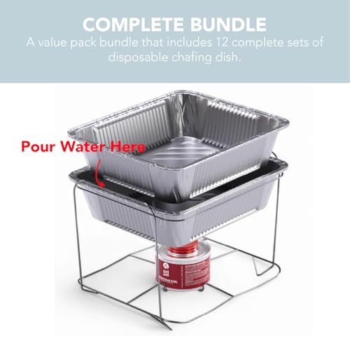 Complete Disposable Chafing Dish Buffet Set with Fuel Cans - 12 Pack