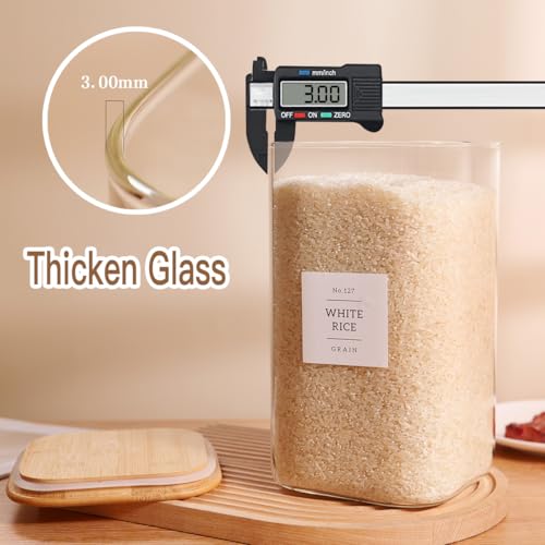 149 oz Square Glass Food Storage Jars with Airtight Bamboo Lids - 2 Pack, Labels Included