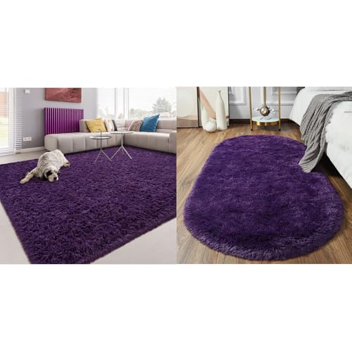 Softlife Large Purple Area Rug 8x10 & 2.6x5.3 Feet Soft Shaggy Plush Carpet for Living Room Bedroom Kids Nursery Christmas